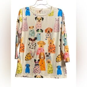 Colorful Dog Print 3/4 Long Sleeve Shirt